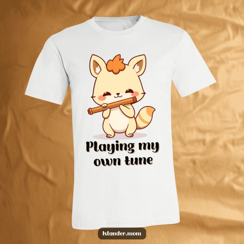 Funny spirited animal enthusiastically playing a flute with a big grin, a humorous and musical t-shirt for performers and music fans.