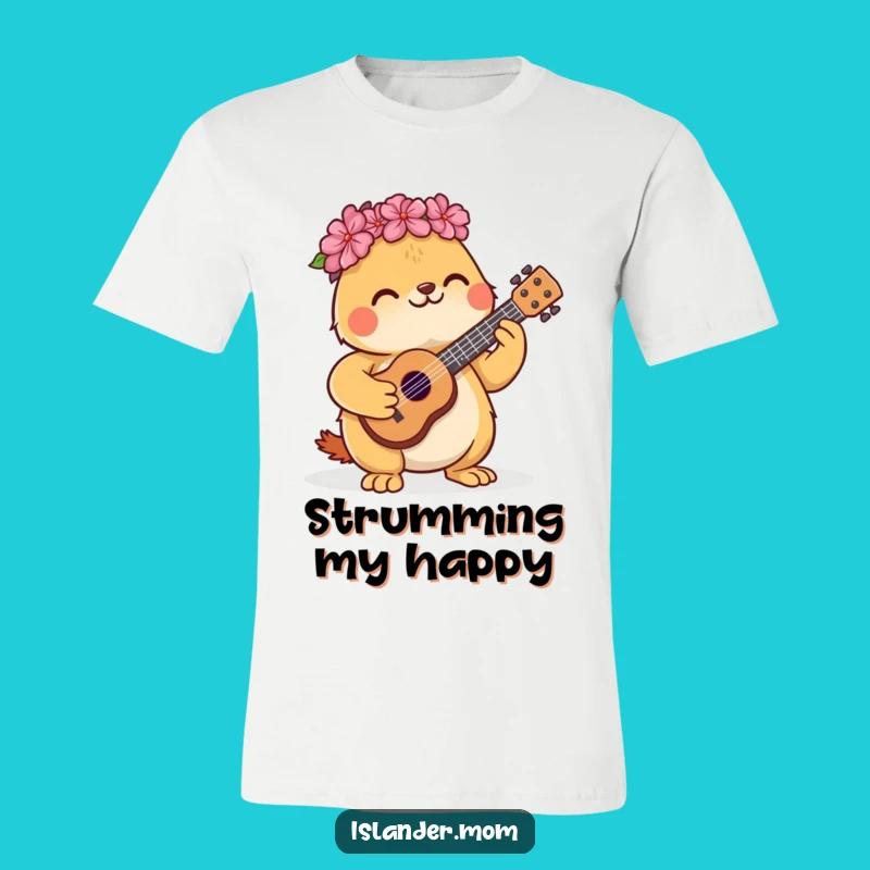 Funny Kawaii Animal Ukulele T-Shirt: Happy Island Vibes & Music Gift!