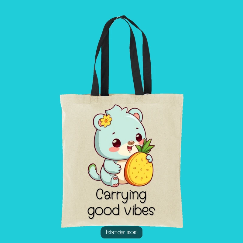 Funny Kawaii Islander Pineapple Tote Bag: Durable Canvas Bag, Island Animal Design, Handy Funny Gift
