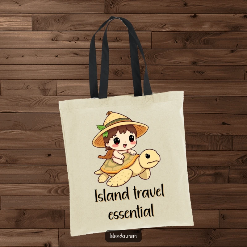 Funny Islander Turtle Rider Tote Bag: Durable tote with an islander riding a sea turtle, functional and funny gift.