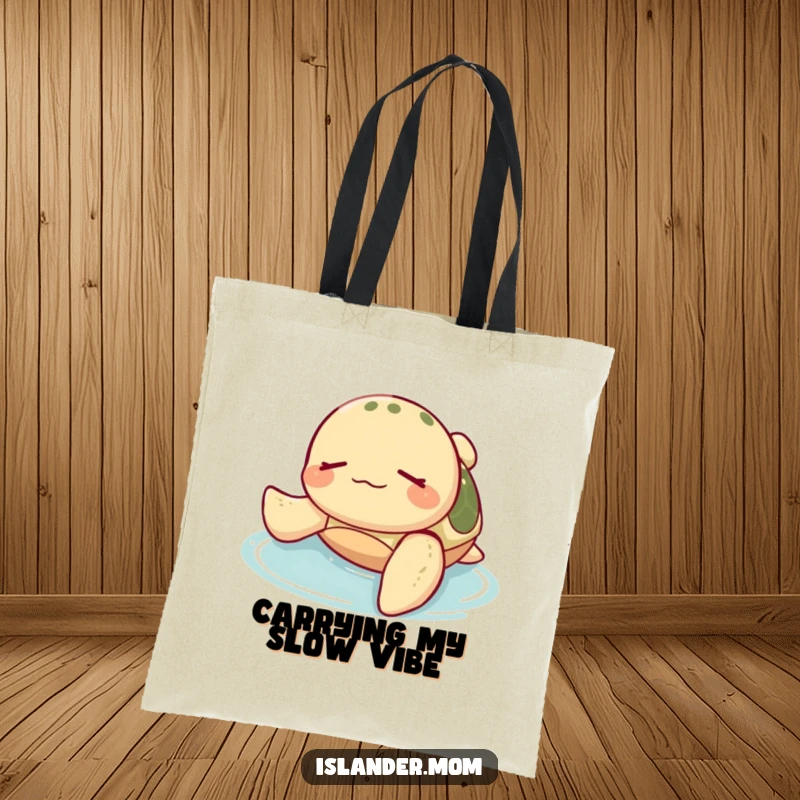 Funny Sea Turtle Tote Bag: A happy sea turtle floats peacefully on its back, a symbol of calm and relaxation.