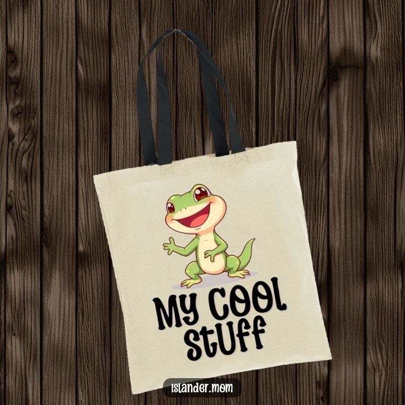 Funny Lizard Tote Bag: A giggling lizard shimmying with a wide grin, a fun and practical accessory for everyday use.
